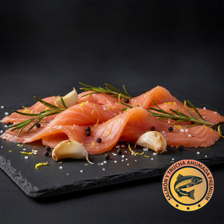Salmón ahumado en frío con eneldo fresco, limón y pimienta negra