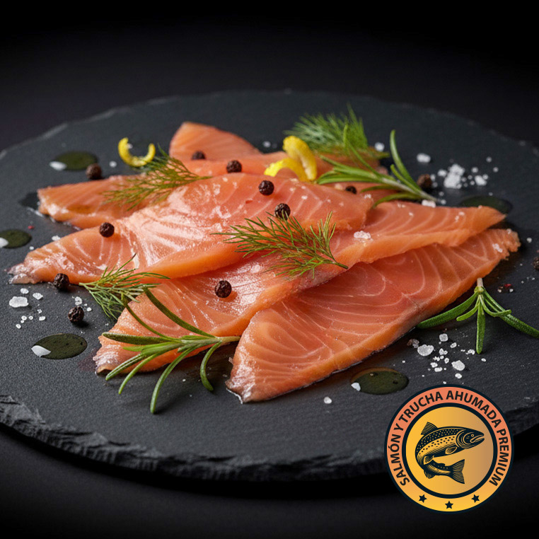 Salmón ahumado en frío con eneldo fresco, limón y pimienta negra